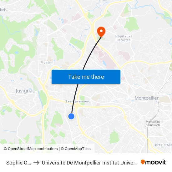 Sophie Germain to Université De Montpellier Institut Universitaire De Technologie map