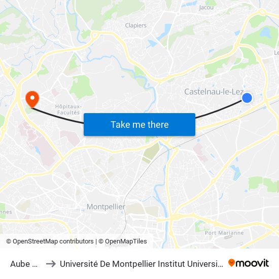 Aube Rouge to Université De Montpellier Institut Universitaire De Technologie map