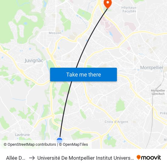 Allée Du Bois to Université De Montpellier Institut Universitaire De Technologie map
