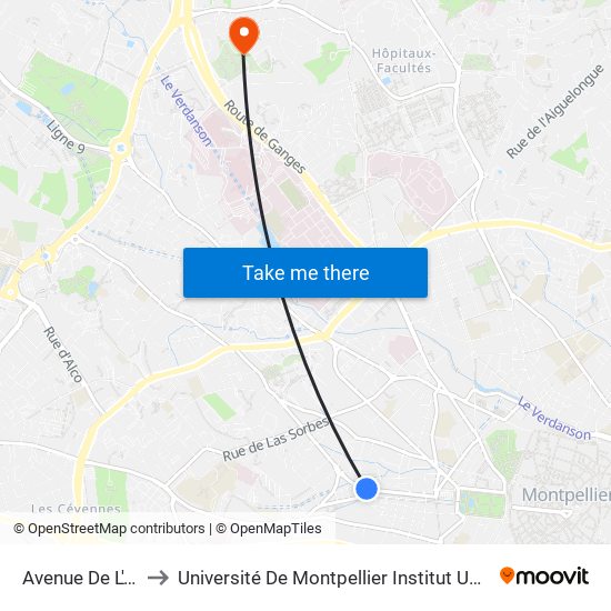 Avenue De L'Agriculture to Université De Montpellier Institut Universitaire De Technologie map