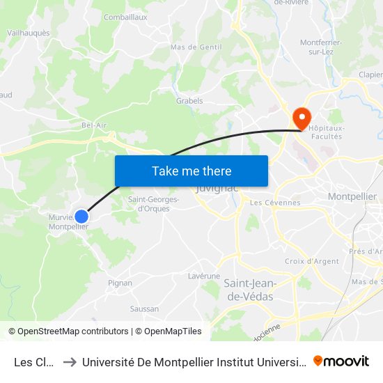 Les Clauzes to Université De Montpellier Institut Universitaire De Technologie map