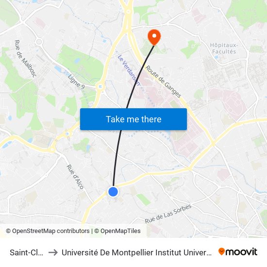 Saint-Clément to Université De Montpellier Institut Universitaire De Technologie map