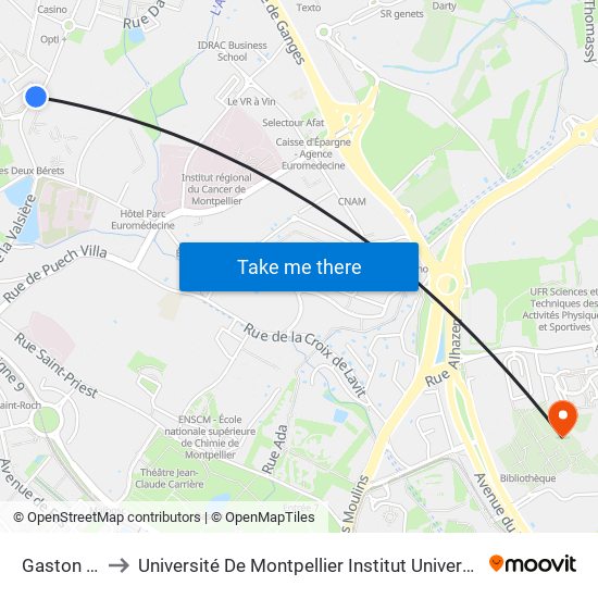 Gaston Planté to Université De Montpellier Institut Universitaire De Technologie map
