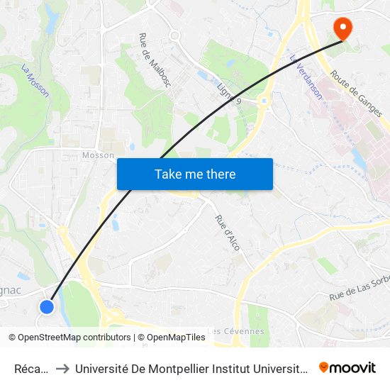 Récantou to Université De Montpellier Institut Universitaire De Technologie map