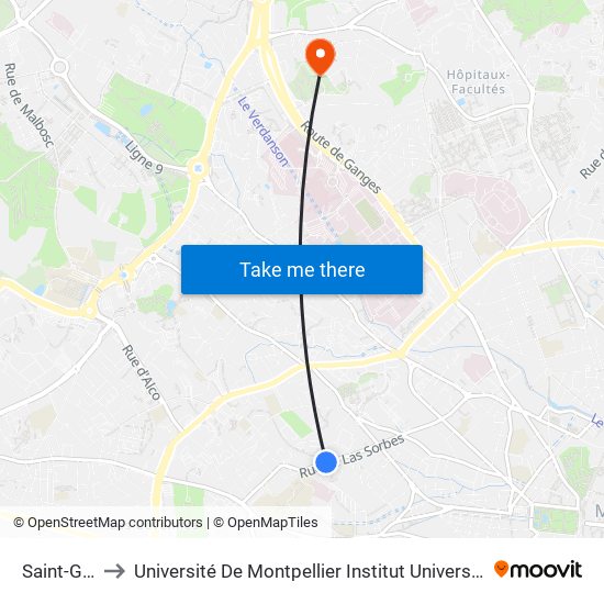 Saint-Gabriel to Université De Montpellier Institut Universitaire De Technologie map