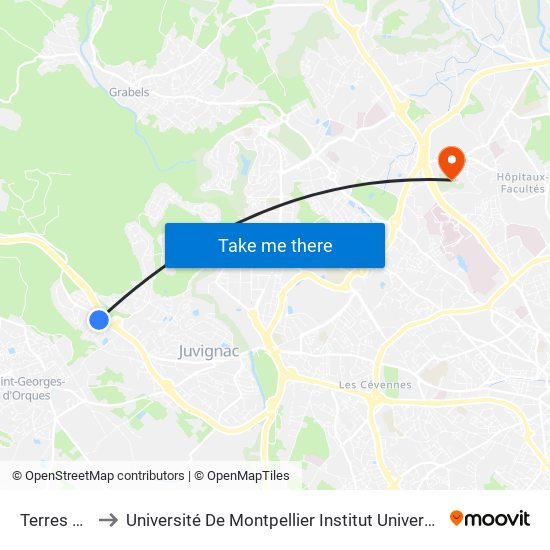 Terres Du Sud to Université De Montpellier Institut Universitaire De Technologie map