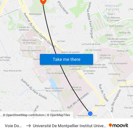 Voie Domitienne to Université De Montpellier Institut Universitaire De Technologie map