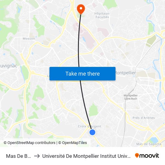 Mas De Bagnères to Université De Montpellier Institut Universitaire De Technologie map