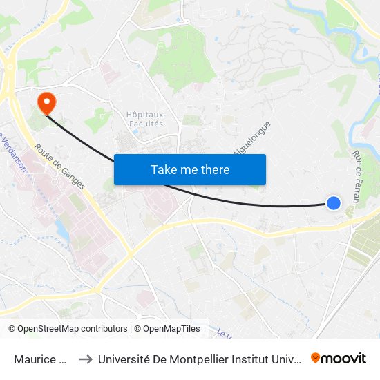 Maurice Chevalier to Université De Montpellier Institut Universitaire De Technologie map