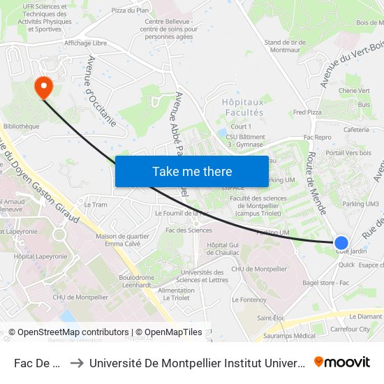 Fac De Lettres to Université De Montpellier Institut Universitaire De Technologie map