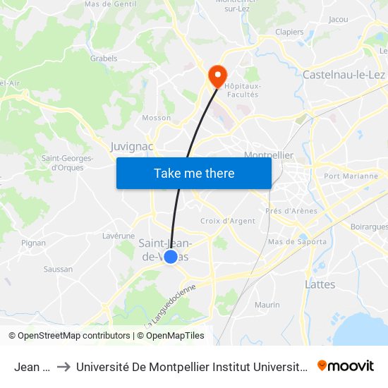 Jean Vilar to Université De Montpellier Institut Universitaire De Technologie map