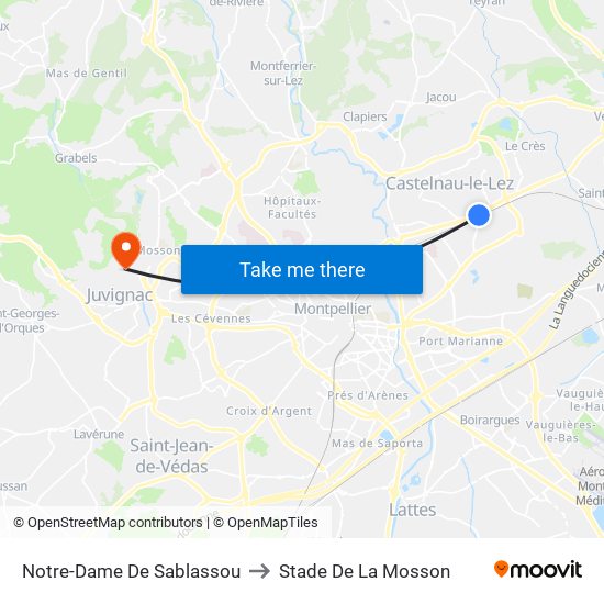 Notre-Dame De Sablassou to Stade De La Mosson map