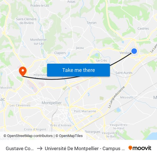 Gustave Courbet to Université De Montpellier - Campus Saint-Priest map
