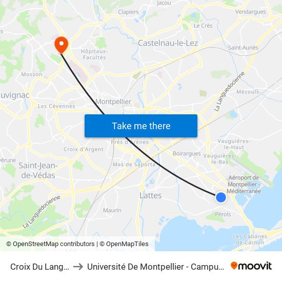 Croix Du Languedoc to Université De Montpellier - Campus Saint-Priest map