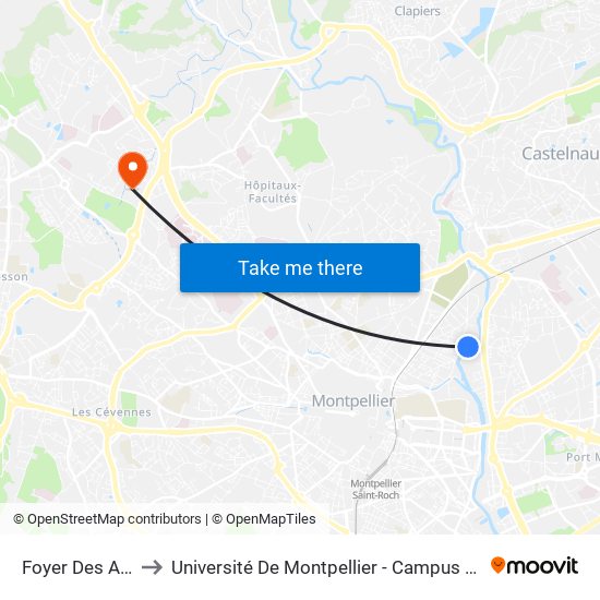 Foyer Des Aubes to Université De Montpellier - Campus Saint-Priest map
