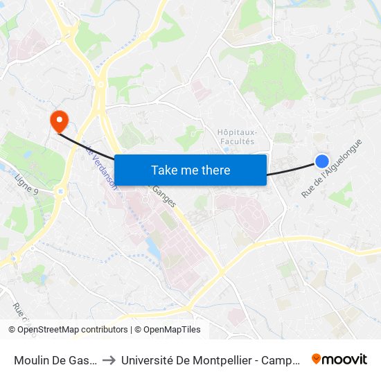 Moulin De Gasconnet to Université De Montpellier - Campus Saint-Priest map
