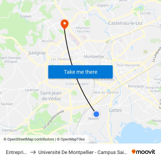 Entreprises to Université De Montpellier - Campus Saint-Priest map