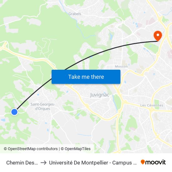 Chemin Des Pins to Université De Montpellier - Campus Saint-Priest map