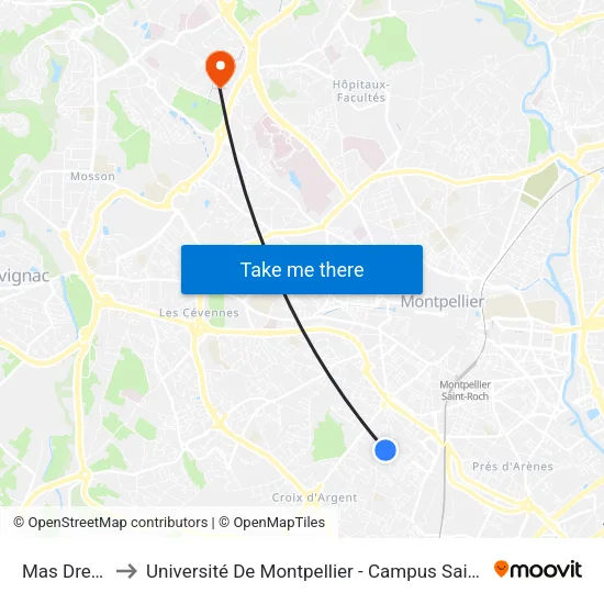 Mas Drevon to Université De Montpellier - Campus Saint-Priest map