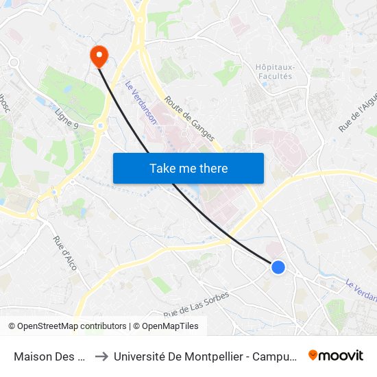 Maison Des Sports to Université De Montpellier - Campus Saint-Priest map