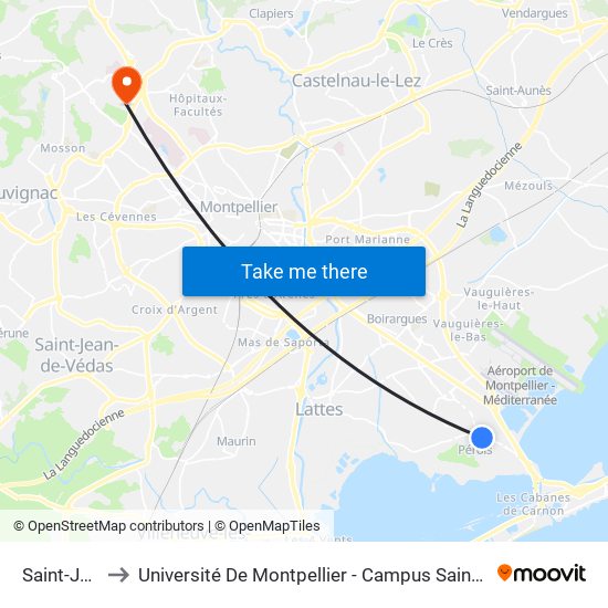 Saint-Jean to Université De Montpellier - Campus Saint-Priest map