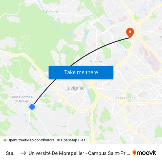 Stade to Université De Montpellier - Campus Saint-Priest map