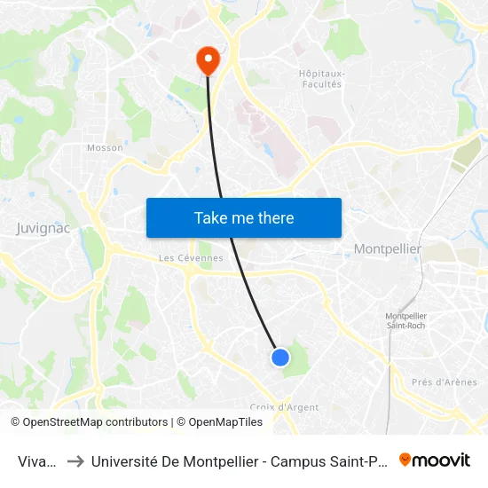 Vivaldi to Université De Montpellier - Campus Saint-Priest map