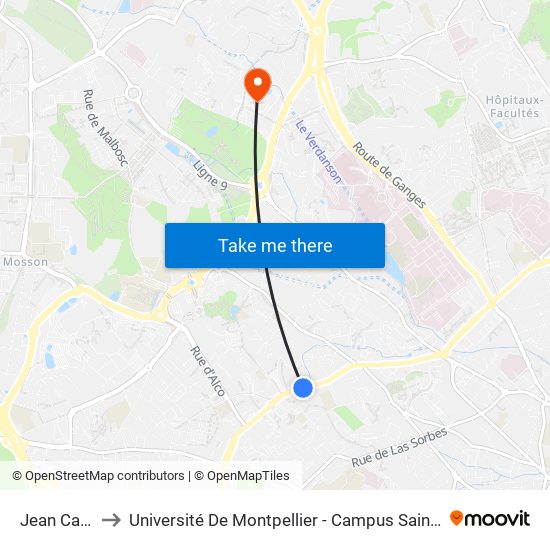 Jean Calvin to Université De Montpellier - Campus Saint-Priest map