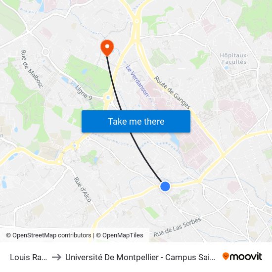 Louis Ravaz to Université De Montpellier - Campus Saint-Priest map