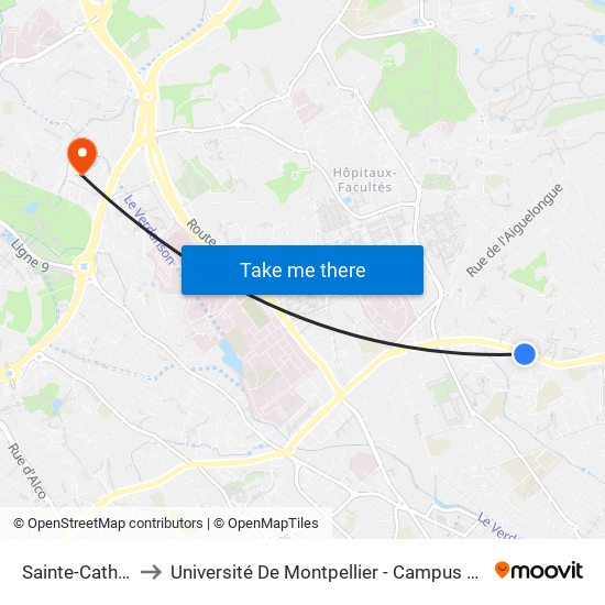 Sainte-Catherine to Université De Montpellier - Campus Saint-Priest map