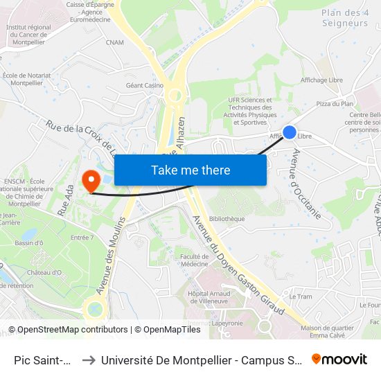 Pic Saint-Loup to Université De Montpellier - Campus Saint-Priest map