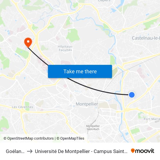 Goélands to Université De Montpellier - Campus Saint-Priest map