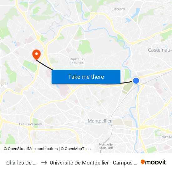 Charles De Gaulle to Université De Montpellier - Campus Saint-Priest map