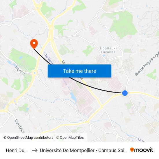 Henri Dunant to Université De Montpellier - Campus Saint-Priest map