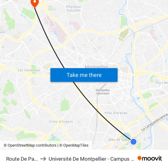 Route De Palavas to Université De Montpellier - Campus Saint-Priest map