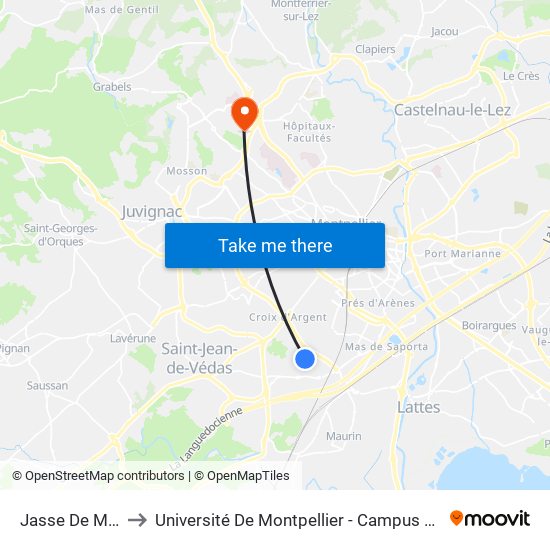 Jasse De Maurin to Université De Montpellier - Campus Saint-Priest map