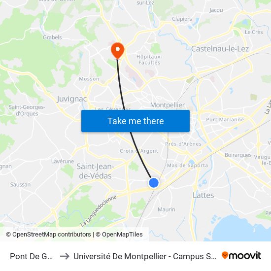 Pont De Guerre to Université De Montpellier - Campus Saint-Priest map