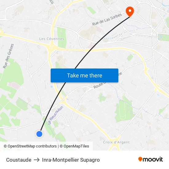 Coustaude to Inra-Montpellier Supagro map