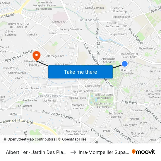 Albert 1er - Jardin Des Plantes to Inra-Montpellier Supagro map