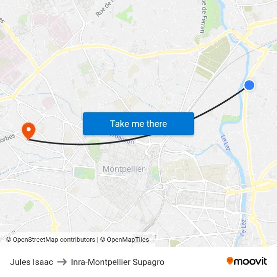 Jules Isaac to Inra-Montpellier Supagro map