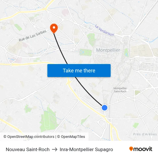 Nouveau Saint-Roch to Inra-Montpellier Supagro map