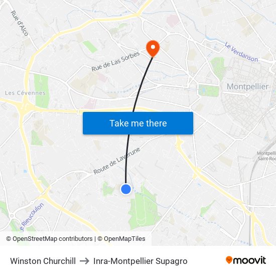 Winston Churchill to Inra-Montpellier Supagro map