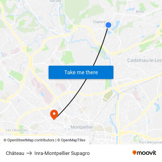 Château to Inra-Montpellier Supagro map