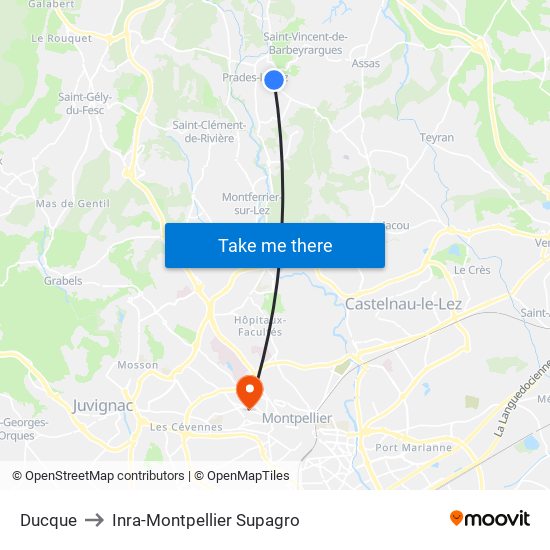 Ducque to Inra-Montpellier Supagro map