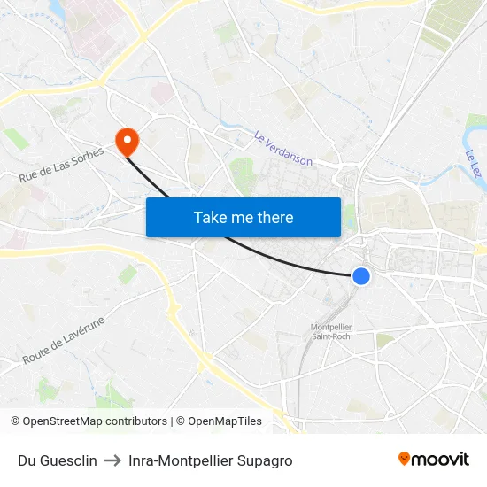 Du Guesclin to Inra-Montpellier Supagro map