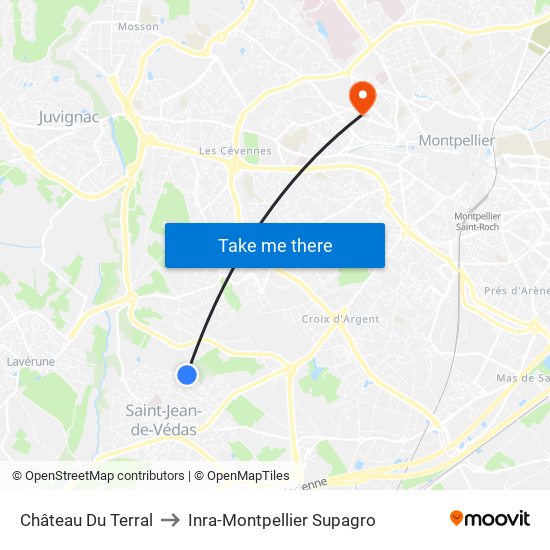 Château Du Terral to Inra-Montpellier Supagro map