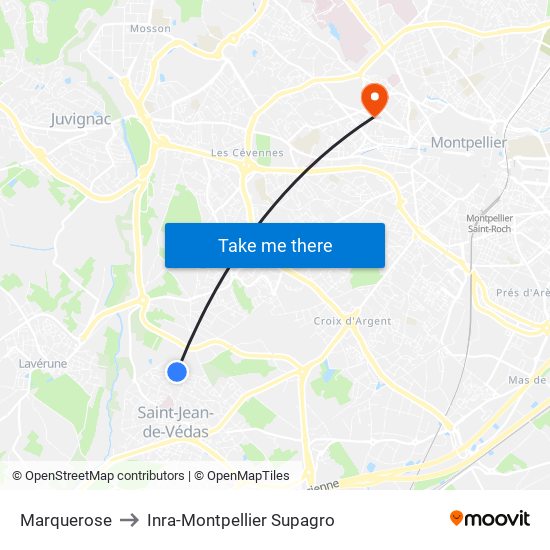 Marquerose to Inra-Montpellier Supagro map