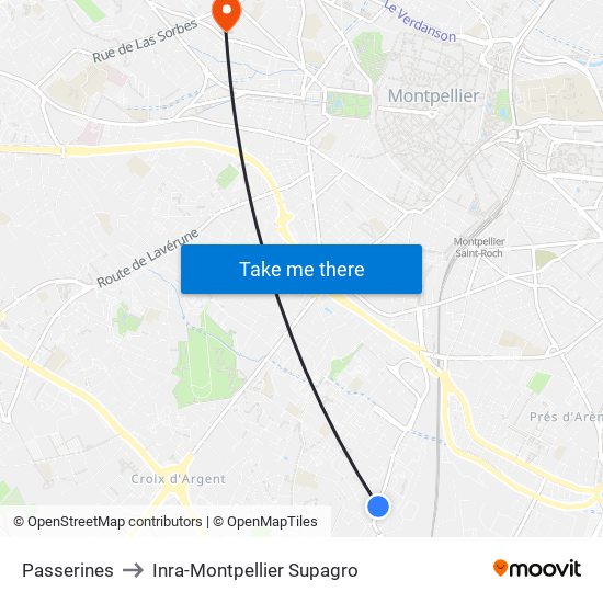 Passerines to Inra-Montpellier Supagro map