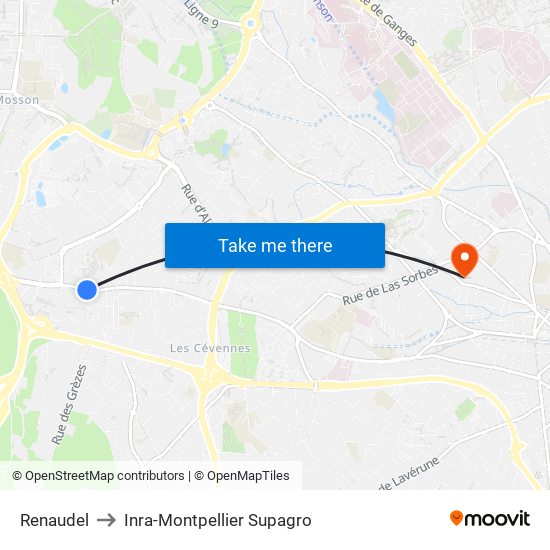 Renaudel to Inra-Montpellier Supagro map