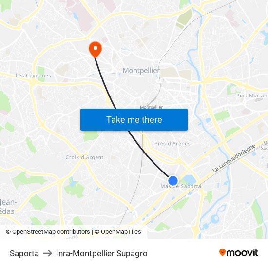 Saporta to Inra-Montpellier Supagro map